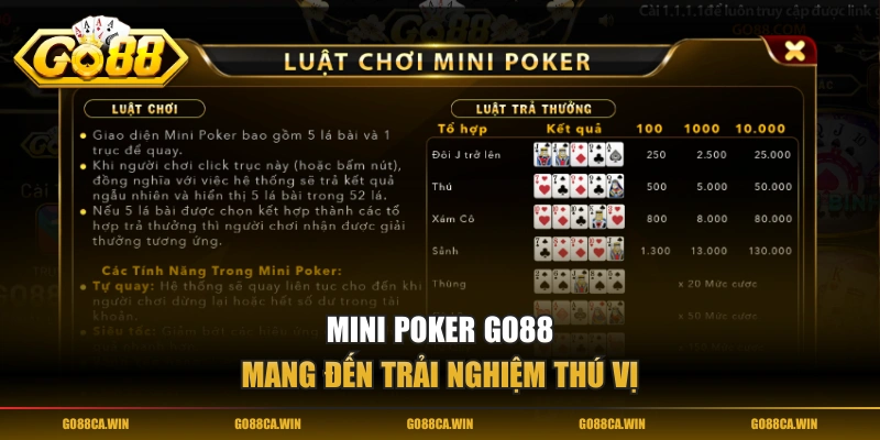 Mini Poker GO88 mang đến trải nghiệm thú vị